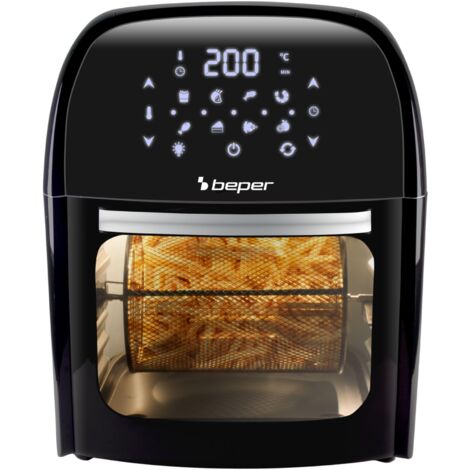 BEPER P101FRI012 Friggitrice Aria Calda, Girarrosto, Forno, Tostapane, Essiccatore,12 L, 1800W, Pannello Touch, 8 Programmi, Accessoriato, Regolabile, Nero