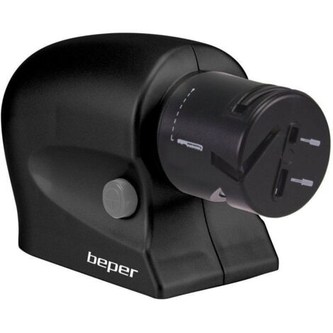 BEPER P102ACP001 Affilacoltelli elettrico Forbici, Cacciaviti, Lama Liscia, Seghettata, Pietra allumina,10W, Motore Performante, Base Antiscivolo, Avvolgicavo, Tasto ON/OFF, Nero