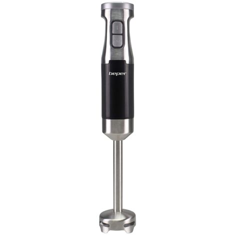 BEPER P102FRU100 Frullatore a immersione, Acciaio/ABS,600 W, Frusta removibile,4 Lame in acciaio con cappa para schizzi, Velocità selezionabili, Funzione ad impulsi, Funzione turbo, Nero/Grigio