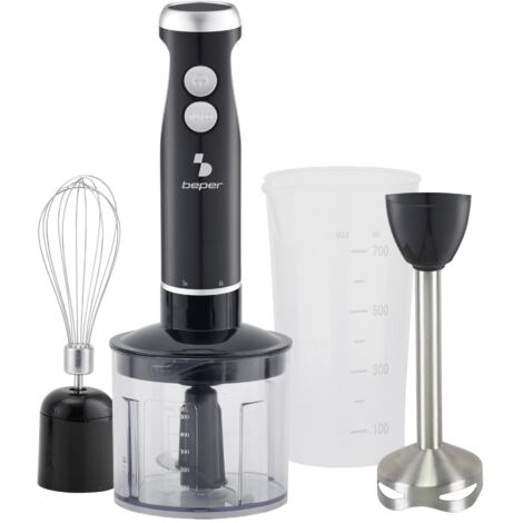 BEPER P102FRU151 Frullatore a Immersione 4 in 1, Mixer Multifunzione con Tritatutto 500ml, 1000 W, Fruste, Bicchiere 700ml, 4 Lame in Acciaio Inox, Blender Turbo & Pulse, Accessori Smontabili