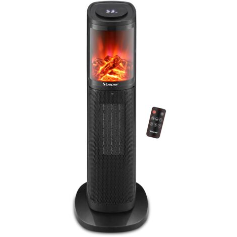 BEPER P203TER010 Termoventilatore ceramico a colonna, 2000w, Pannello di controllo touch, Fiamma LED, Telecomando incluso, Nero