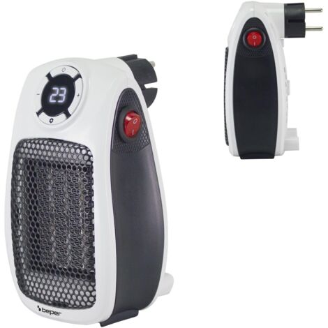 BEPER P203TER350 Mini Termoventilatore Ceramico, Mini Stufetta Elettrica Salvaspazio 500W/1000W, Display LED, Timer 24h, Termostato, Spina Rotante 90°, Autospegnimento Sicuro