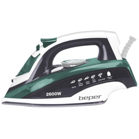 BEPER P204FER003 Ferro da stiro, 400 ml, 2600W, Piastra Acciaio, Stiratura Secco/Vapore, Temperatura regolabile, Sistema Anticalcare, Anti-Goccia, Autopulizia, Nero