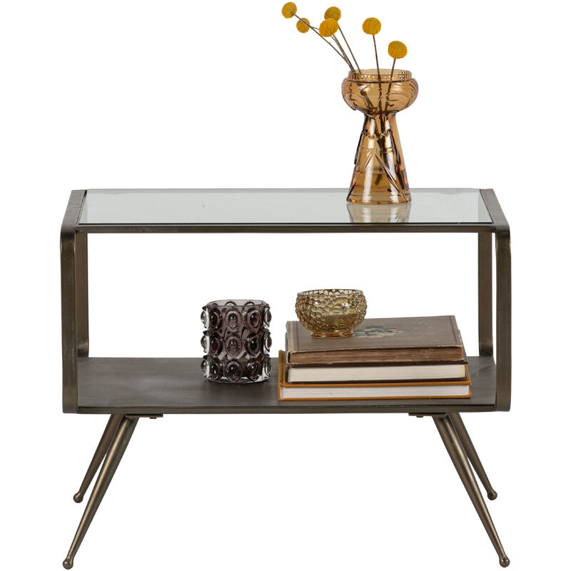 Whitelabel - Table d'appoint salon - Métal/Glass - Laiton antique - 46x60x50 cm - Fancy - Bronze antique
