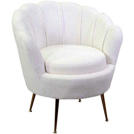 Bequemer Boucle-Stoff Sessel Tulipan in Creme 73x72h49/77 cm