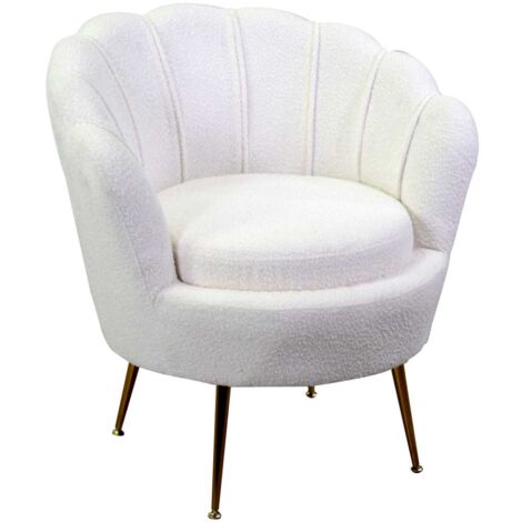 Bequemer Boucle-Stoff Sessel Tulipan in Creme 73x72h49/77 cm