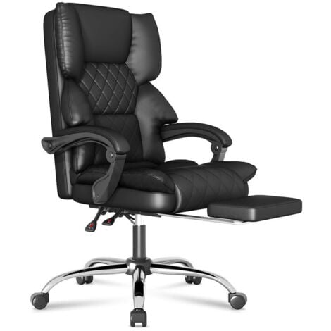 Bequemer Bürostuhl – Schreibtischstuhl mit Fußstütze – Höhenverstellbar – Neigbare Rückenlehne – Schwarz – WOWTTRELAX