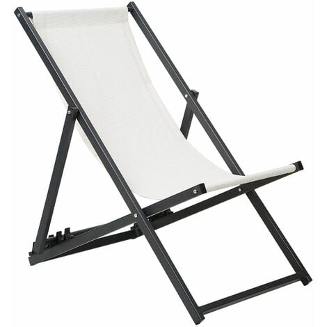 Bequemer cremeweißer Liegestuhl mit schwarzem Rahmen aus Aluminium und Polyester - Weiß