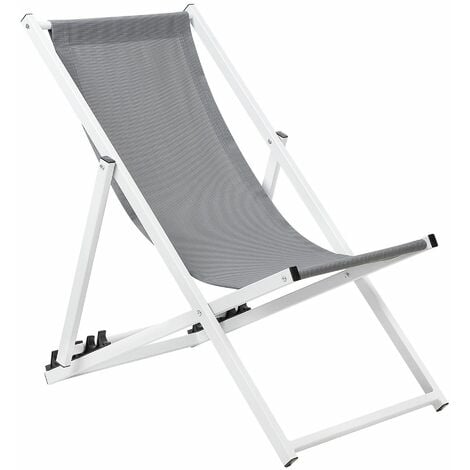 Bequemer grauer Liegestuhl mit weißem Rahmen aus Aluminium und Polyester Locri - Grau