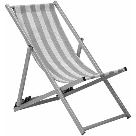 Bequemer Liegestuhl mit weiß-grauen Streifen mit grauem Rahmen - Grau