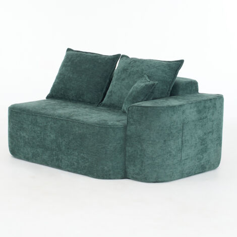 Bequemes 2-Personen Sofa ohne Montage, weiches Sofa mit Kissen & Seitentaschen, mit Seitentaschen,Grün