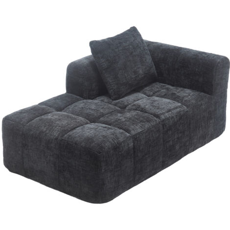 Bequemes Chaiselongue-Sofa, kein Zusammenbau erforderlich, weiches Sofa mit Kissen, Seitentaschen für Fernbedienung und Mobiltelefon, ordentlich und stilvoll, Schwarz