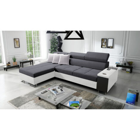 Bequemes Ecksofa mit Schlaffunktion MORENA I MAXI Kunstleder/Sawana Weiß/Graphit Links
