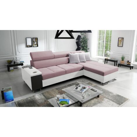 Bequemes Ecksofa mit Schlaffunktion MORENA I MAXI Kunstleder/Sawana Weiß/Rosa Rechts