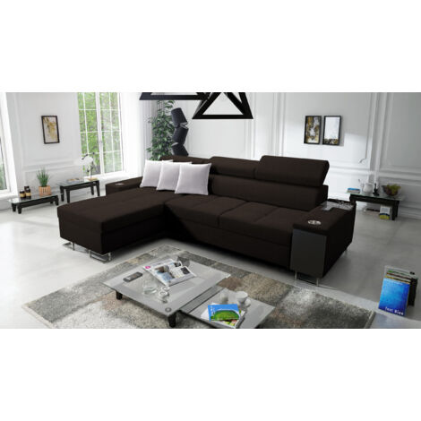 Bequemes Ecksofa mit Schlaffunktion MORENA I MAXI Sawana Dunkelbraun Links