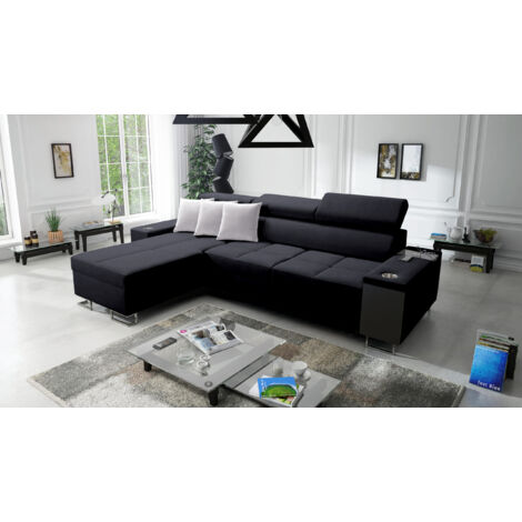 Bequemes Ecksofa mit Schlaffunktion MORENA I MAXI Sawana Schwarz Links