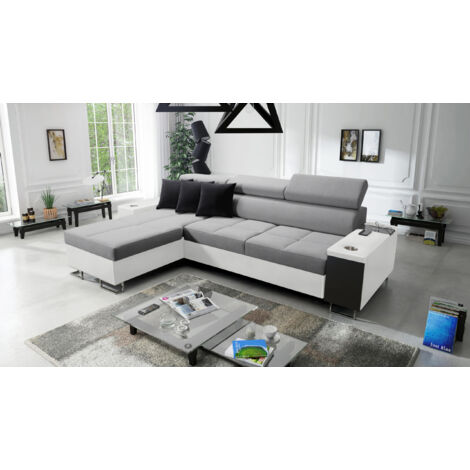 Bequemes Ecksofa mit Schlaffunktion MORENA I MINI Kunstleder/Sawana Weiß/Grau Links