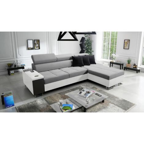 Bequemes Ecksofa mit Schlaffunktion MORENA I MINI Kunstleder/Sawana Weiß/Grau Rechts
