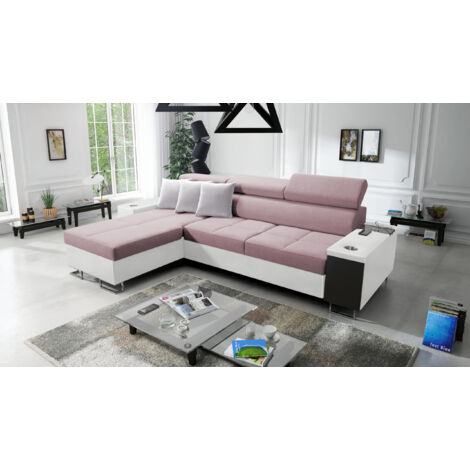 Bequemes Ecksofa mit Schlaffunktion MORENA I MINI Kunstleder/Sawana Weiß/Rosa Links