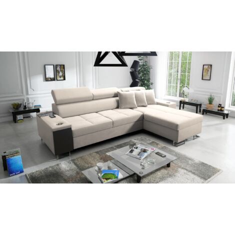 Bequemes Ecksofa mit Schlaffunktion MORENA I MINI Uttario Velvet Beige Rechts
