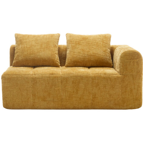 Bequemes Sofa für 2 Personen, kein Zusammenbau erforderlich, flauschiges Sofa mit einem Kissen, Seitentaschen für Fernbedienung und Handy, ordentlich und stilvoll, Gelb