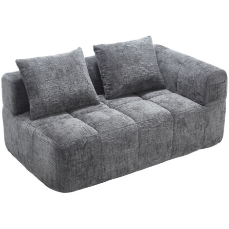 Bequemes Sofa für 2 Personen, kein Zusammenbau erforderlich, flauschiges Sofa mit einem Kissen, Seitentaschen für Fernbedienung und Handy, ordentlich und stilvoll, Grau