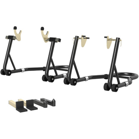 Béquille d'atelier moto avant/arrière charge 390 kg, bras réglable en acier, fourche en U+L noire