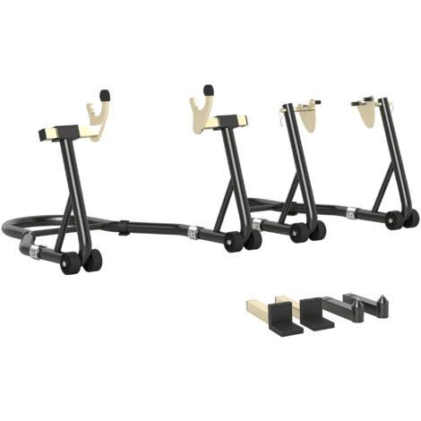 Béquille de moto réglable en acier pour roue avant/arrière, support atelier robuste 390 kg avec fourche U+L noir