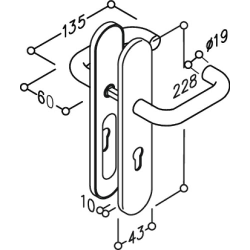 Normbau - Béquille double inox sur plaque Ligne 19 type u condamnation