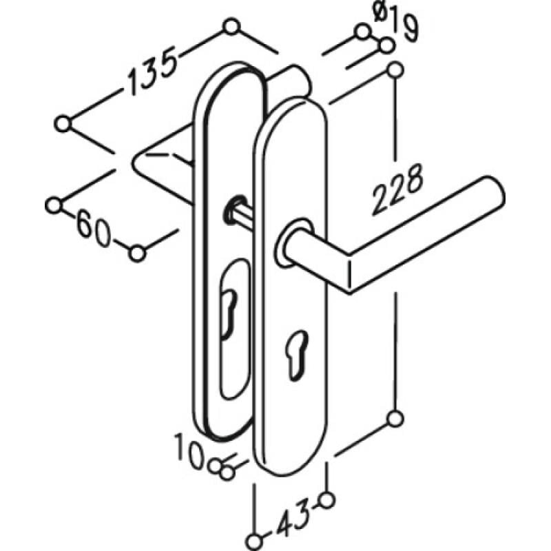 Normbau - Béquille double inox sur plaque Ligne 19 type v condamnation