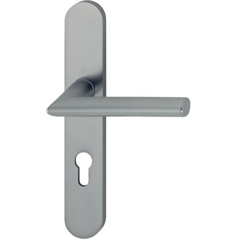 Béquille double sur plaque entraxe 195 mm ligne Stockholm antibactérien SécuSan clé I argent satiné F1 - HOPPE