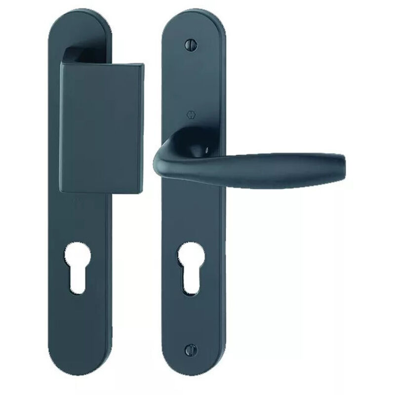 Hoppe - Béquille double sur plaque ligne New York entraxe 195 mm condamnation à voyant argent F1