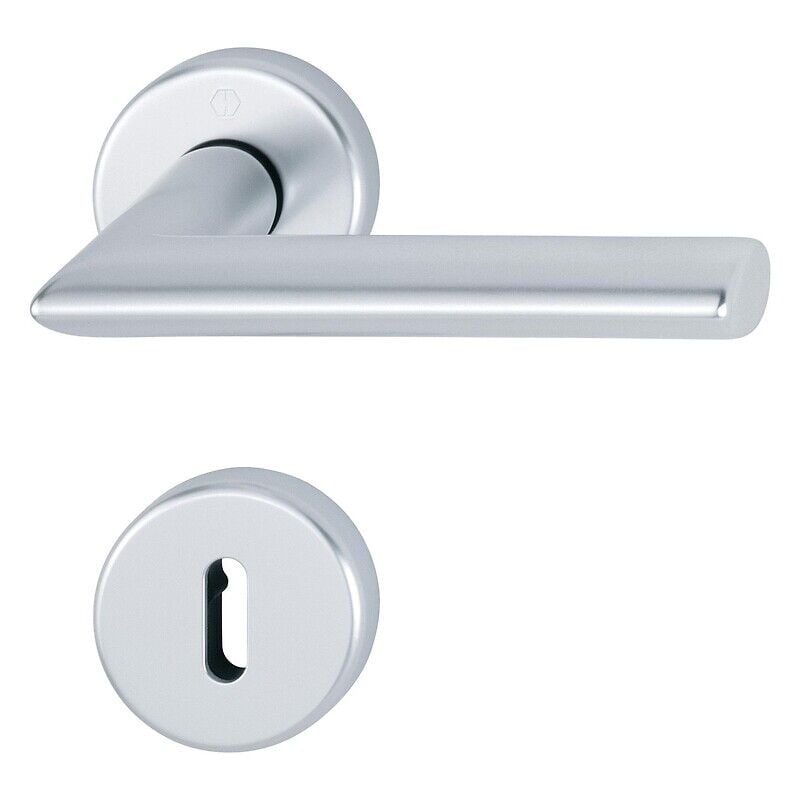 Hoppe - Béquille double sur rosaces rondes Stockholm ep 38-47 mm finition aspect inox clé i