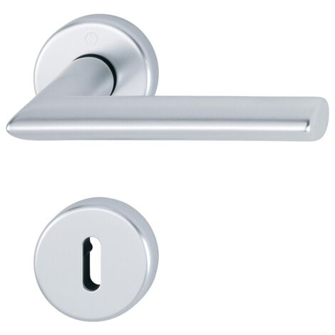 Béquille double sur rosaces rondes Stockholm ep 40 mm finition aspect inox condamnation avec voyant - HOPPE