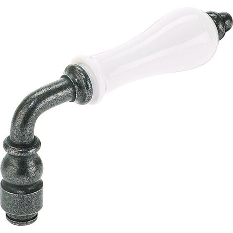 Béquille simple poire en porcelaine shérardisée patinée – Finition blanche – Pour portes sans rosace – Diamètre 28 mm, longueur 111 mm