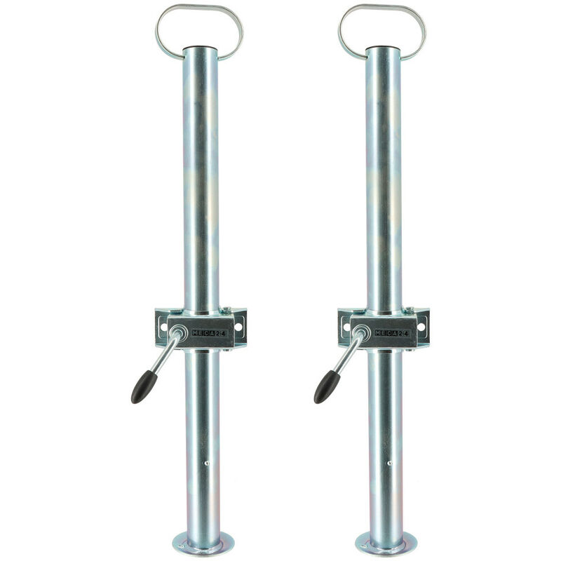 Meca24 - Béquilles de support pour remorque x2 + brides de fixation x2 - Hauteur 700mm - Dia 48mm - Acier galvanisé - Pied stabilisation