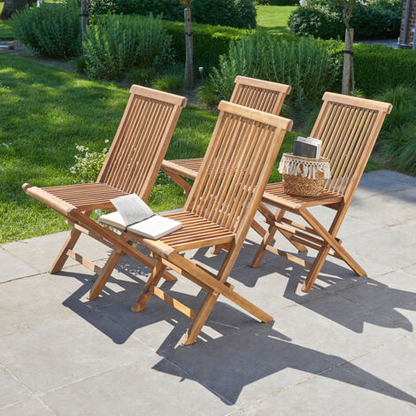Berah Getah – Lot de 4 chaises pliantes en teck huilé massif – Dimensions 41x47x90cm – Charge maximale 120kg – Livrées montées et prêtes à l'emploi