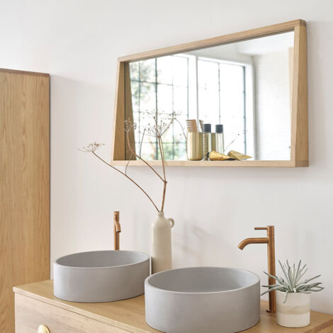 Berah Getah – Miroir rectangulaire en chêne massif 50x100cm – Épaisseur 8cm – Fixation murale – Accrochage réversible