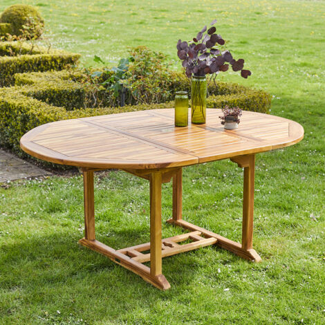Berah Getah – Table de jardin extensible ovale 6/8 places en teck huilé massif – Rallonge papillon 50 cm – Dimensions 120/170 x 80 x 120 cm