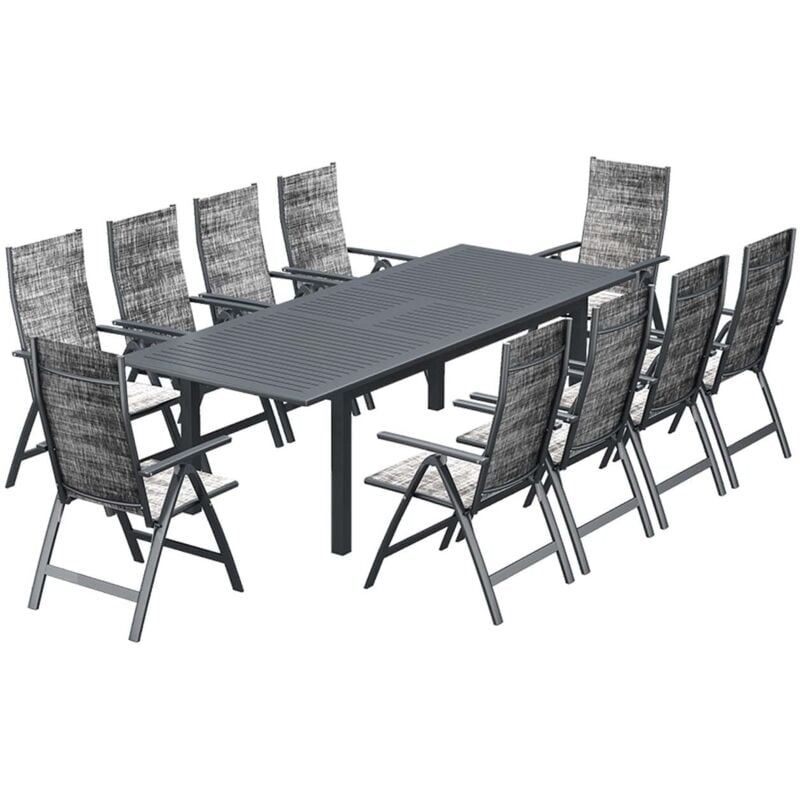 

Concept-usine - Berana 10: Mesa de jardín extensible para 10 personas + 10 sillas de aluminio - Gris