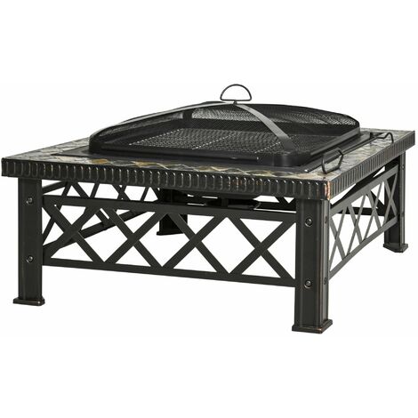 Berbecue a Legna 76x76x47 cm in Metallo Nero