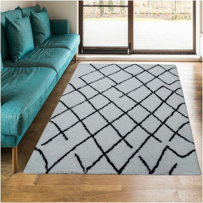 

Berber alfombra estilo 60x110 cm Rectangular LISO CRISS CROSS Gris Entrada Handtuft adecuado para calefacción por suelo radiante - Gris