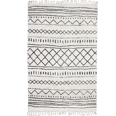 BERBERE ETHNO - Tapis en coton motifs ethniques écru naturel 130x190