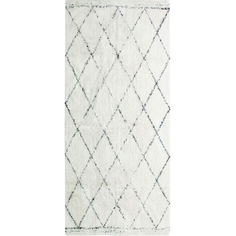 BERBERE LOSANGE - Tapis en coton à motifs losanges écru naturel 80x180 - Beige