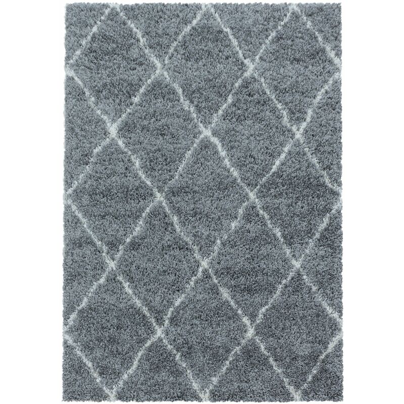 Alvor - Tapis à Poils Longs Design Berbère Motif Losanges - Gris et Blanc - 60x110cm