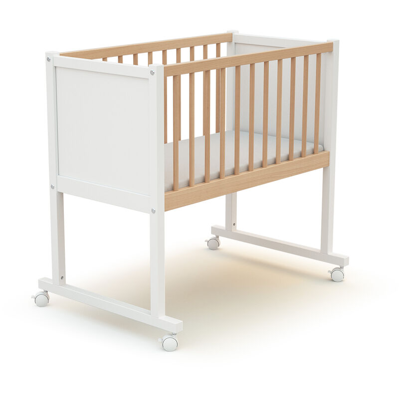 Les Tendances – Berceau en bois hêtre massif 86x58,5x80 cm – Matelas 40x80 cm inclus – Roulettes pour déplacement facile – Garantie 2 ans