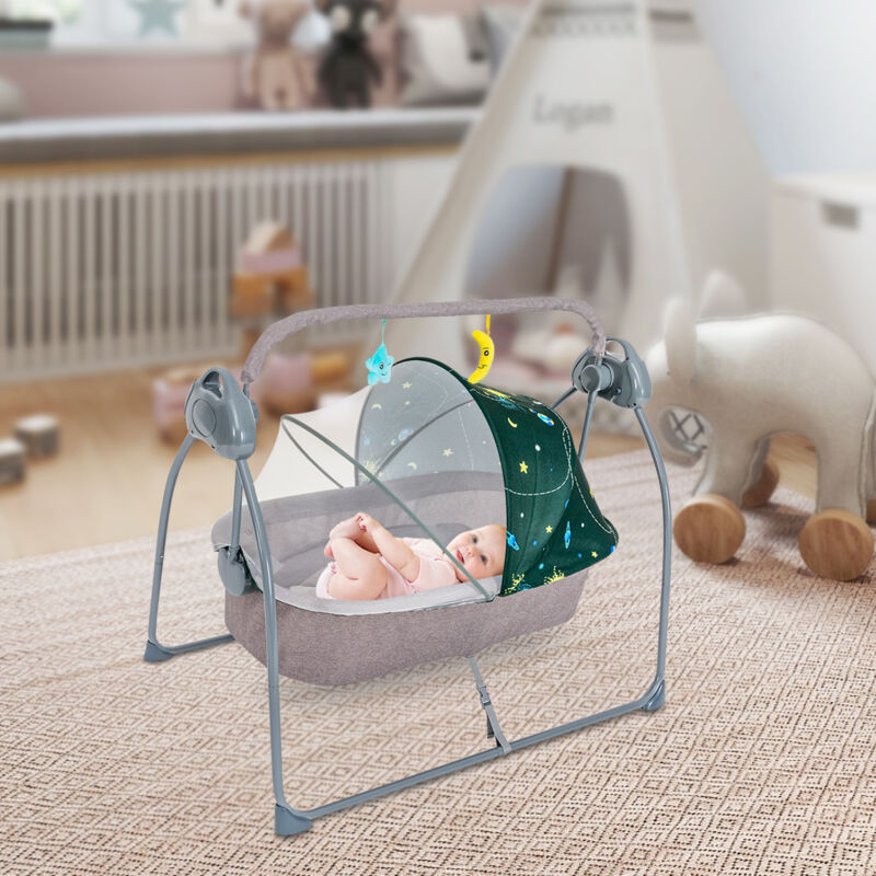 Berceau à bascule électrique à 5 vitesses avec télécommande, lit à bascule automatique pour bébés de 0 à 18 mois, panier musical pour dormir,