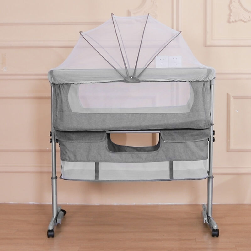 Berceau Bébé Lit Bébé Portable de Voyage Avec Moustiquaire + Roue Universelle berceau multifonctionnel à hauteur variable 925870-90cm -gris