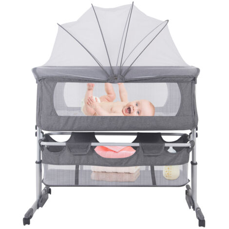 Berceau bébé pliable 3 en 1 avec matelas – Lit cododo hauteur réglable 70-90 cm – Aluminium aéronautique et coton – Moustiquaire intégrée – Aqrau