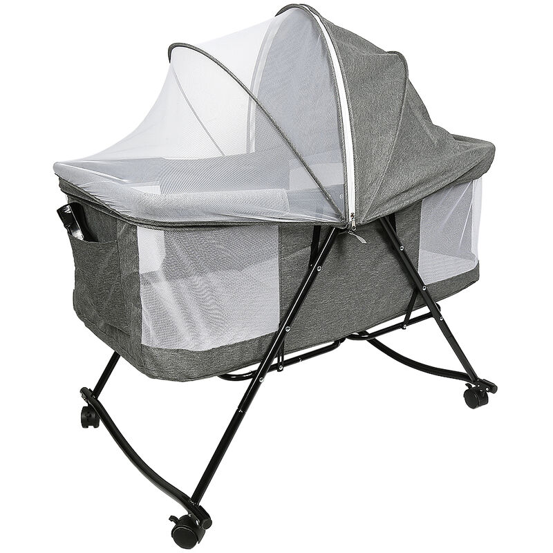 Berceau Bébé Pliable Lit Bébé Portable de Voyage avec Ciel Moustiquaire et Sac de Transport de 0-6 Mois Gris 106×92×55CM